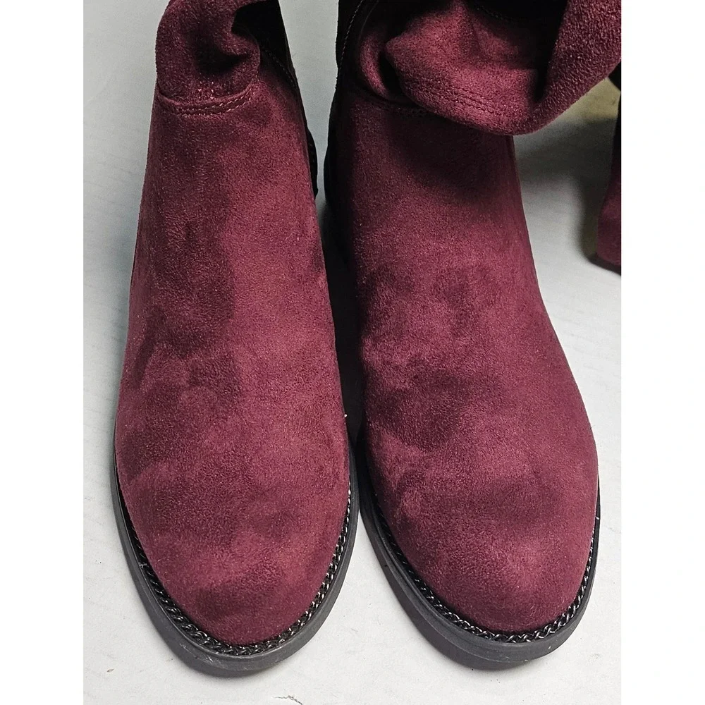Franco Sarto Bailey Over The Knee Boots Dark Burgundy Suede Block Heel Womens 5M